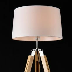 Meilleure vente 💯 Lampadaire Design Lampe à Pied Trépied avec Pieds en Bois et Métal Abat-Jour en Tissu E27 Hauteur 145 cm Bois Clair Chrome Blanc [lux.pro] 💯 -Optonica Soldes 4059438144639 4