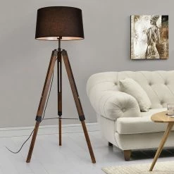 Meilleure vente 💯 Lampadaire Design Lampe à Pied Trépied avec Pieds en Bois et Métal Abat-Jour en Tissu E27 Hauteur 145 cm Bois Clair Chrome Blanc [lux.pro] 💯 -Optonica Soldes 4059438144646 6