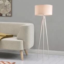 Offres 🔥 Lampadaire Trépied Moderne Stylé Lampe sur Pied Design E27 Métal Textile Hauteur 153 cm Blanc [lux.pro] 🎁 -Optonica Soldes 4059438144752 4