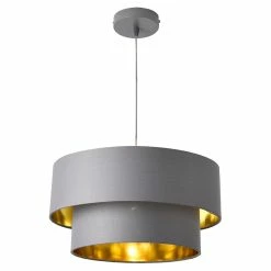 Le moins cher 😀 Lampe à Suspendre Moderne Suspension Design Douille E27 60W en Métal et Textile Diamètre 40 cm Gris Doré [lux.pro] ⭐