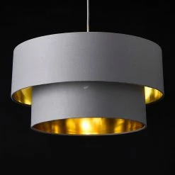 Le moins cher 😀 Lampe à Suspendre Moderne Suspension Design Douille E27 60W en Métal et Textile Diamètre 40 cm Gris Doré [lux.pro] ⭐ -Optonica Soldes 4059438150616 4