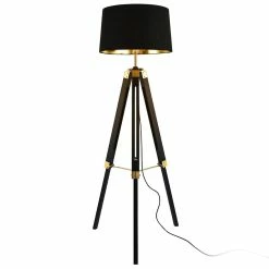 Meilleure vente 💯 Lampadaire Design Lampe à Pied Trépied avec Pieds en Bois et Métal Abat-Jour en Tissu E27 Hauteur 145 cm Bois Clair Chrome Blanc [lux.pro] 💯