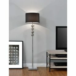 Budget 🧨 [lux.pro] Lampadaire Lampe à Pied Métal Poli Tissu Chrome Noir 155 cm 👏 -Optonica Soldes 4260264774482 3