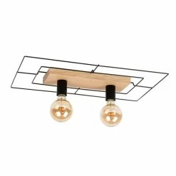 Bon marché 👏 Paris prix Plafonnier 2 Têtes Design "Chester" 58cm Chêne Huilé ❤️