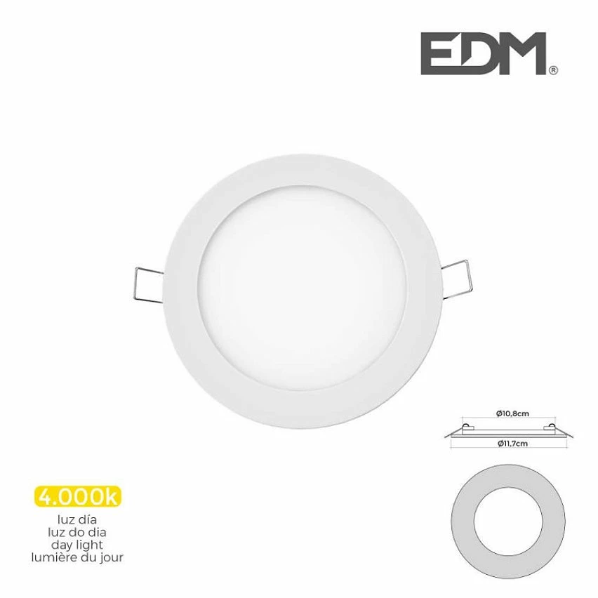 De gros 🔔 EDM Downlight LED 6W rond ∅11,7cm Blanc - Blanc Naturel 4000K 💯 1 De gros 🔔 EDM Downlight LED 6W rond ∅11,7cm Blanc - Blanc Naturel 4000K 💯