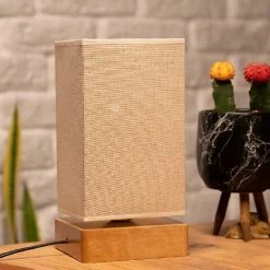 Coupon 🛒 HOMEMANIA Lampe de Bureau Well - Chêne, Beige - 14 x 14 x 27 cm 💯 -Optonica Soldes 8681847175605 3