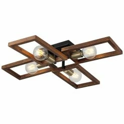 Nouveau ✔️ HOMEMANIA Lampe de Plafond Era - Or, Noir, Bois - 70 x 66 x 12 cm ⌛