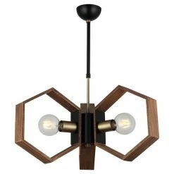 Budget 💯 Homemania Lampe à Suspension Lugo - Or, Noir, Bois - 47 x 47 x 69 cm 🎁