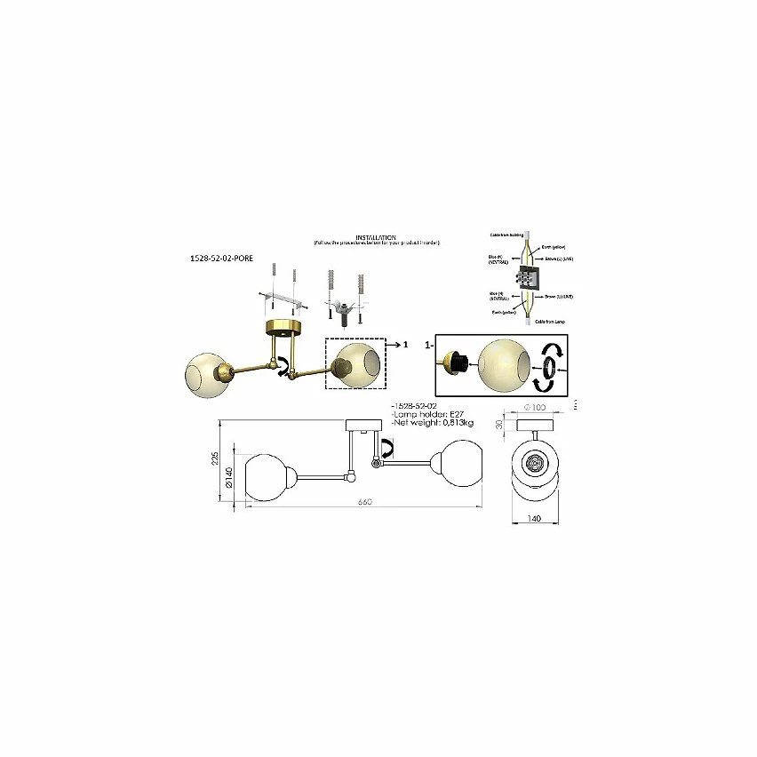 Nouveau đ HOMEMANIA Lampe de Plafond Pore - Or - 14 x 66 x 23 cm đ 3 Nouveau đ HOMEMANIA Lampe de Plafond Pore - Or - 14 x 66 x 23 cm đ â Image 3