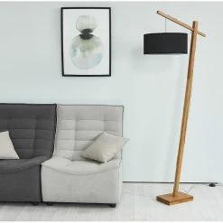 Tout neuf 🔔 ATHM Design Lampadaire LENNY Noir - abat jour Tissu pieds Bois 👍 -Optonica Soldes 8790266423300 3