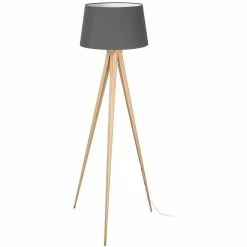 Promo 😉 ATHM Design Lampadaire RENEE Gris - abat jour tissu pieds metal effet bois 🎉