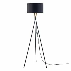 Meilleure vente ⭐ ATHM Design Lampadaire APOLLA Noir - abat jour tissu pieds metal 🧨