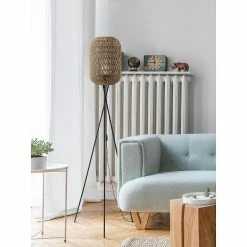 De gros 🎁 ATHM Design Lampadaire CHICAGO Beige - abat jour Rotin pieds Metal Noir 🔔 -Optonica Soldes 8790266752301 2