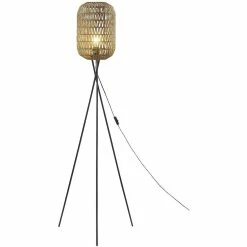 De gros 🎁 ATHM Design Lampadaire CHICAGO Beige - abat jour Rotin pieds Metal Noir 🔔 -Optonica Soldes 8790266752301 3