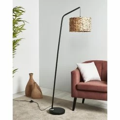 De gros 🥰 ATHM Design Lampadaire ASGER Beige - abat jour Rotin pieds Metal Noir 🥰 -Optonica Soldes 8790268405175 2